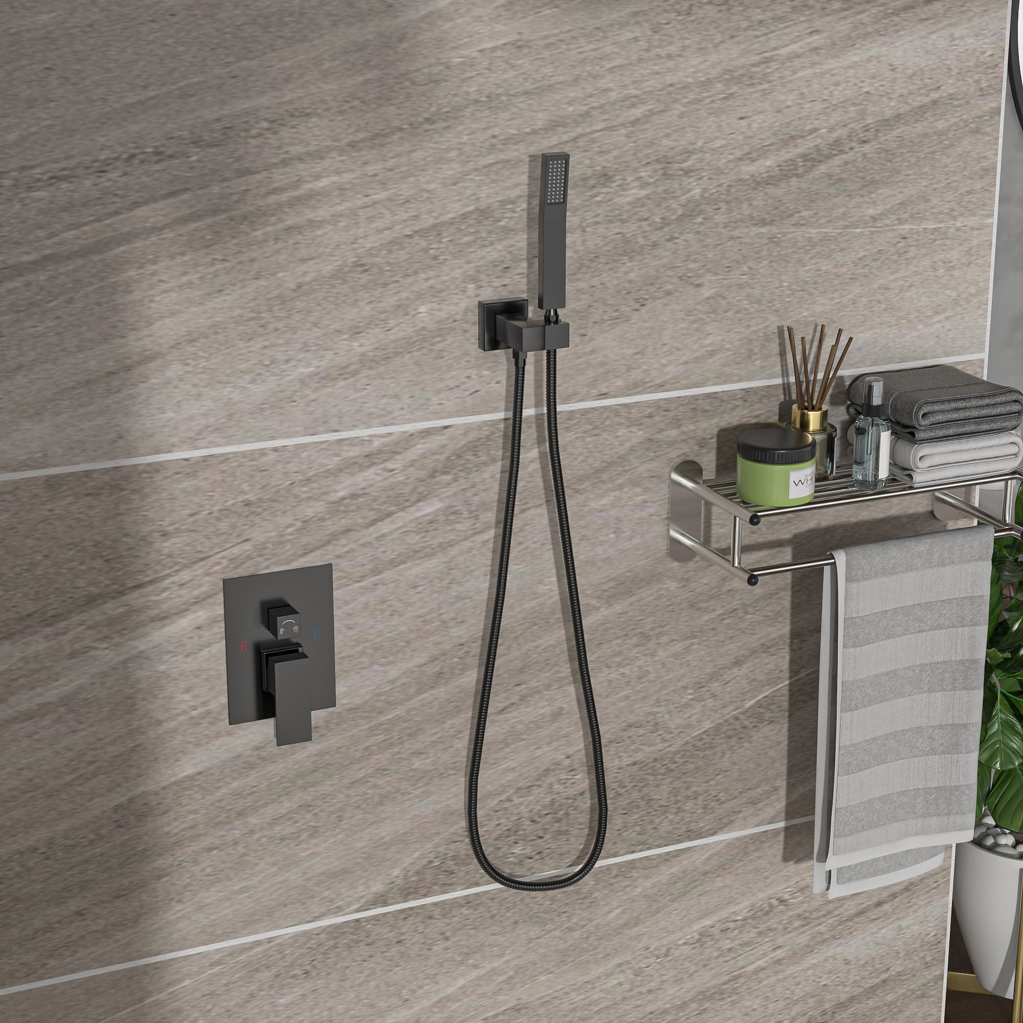 10" Square Dual Shower Head System Wall Mounted With Rough In Valve Modern Bathroom Fixture by HouseOfZazla
