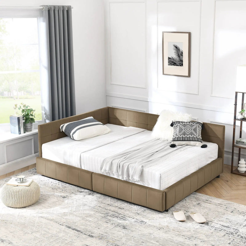 Mid-Century Storage Upholstered Tufted Bed Frame With Backrest And Armrests by Unique Piece Furniture