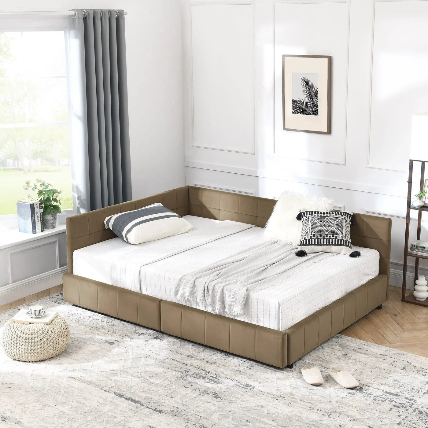 Mid-Century Storage Upholstered Tufted Bed Frame With Backrest And Armrests by HouseOfZazla