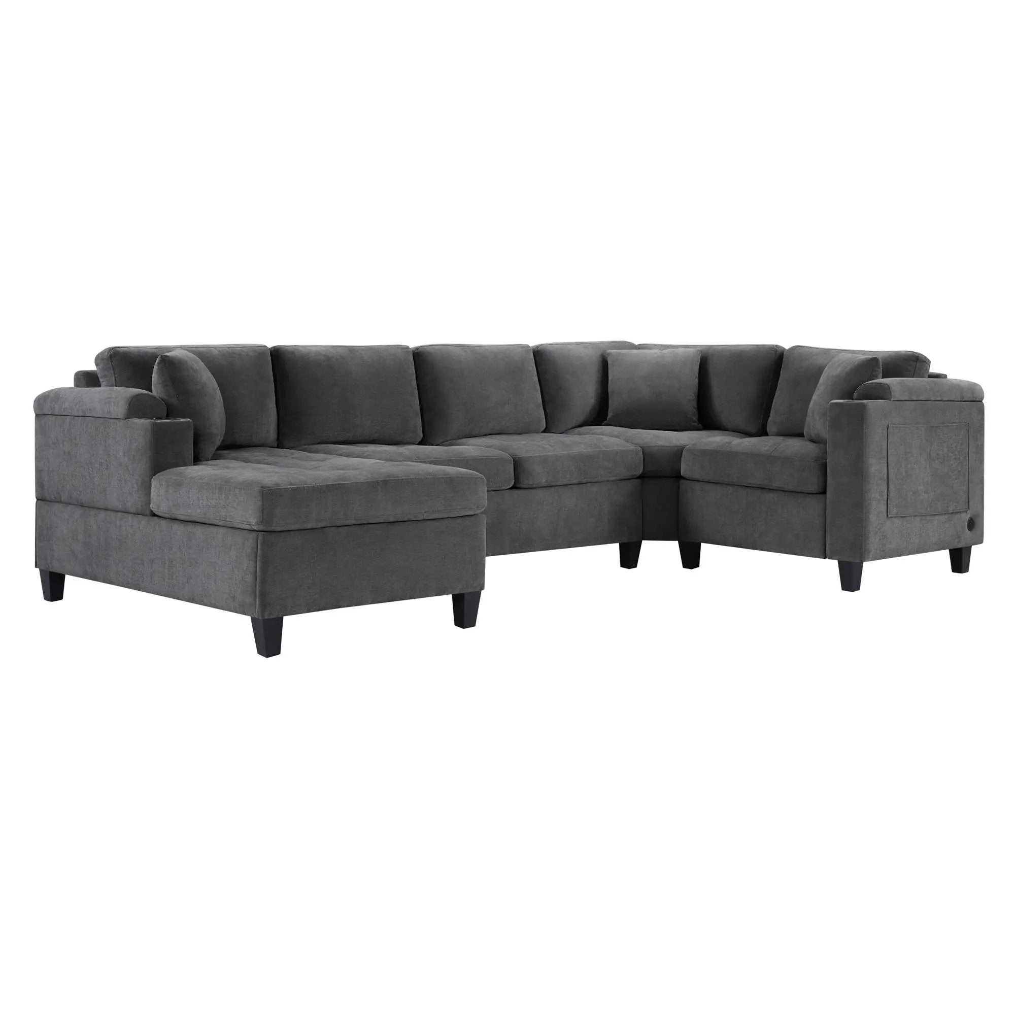 U Shaped Sectional Sofa, Corner Living Room Couch With Built In Cup Holders, Storage, USB Ports by Unique Piece Furniture