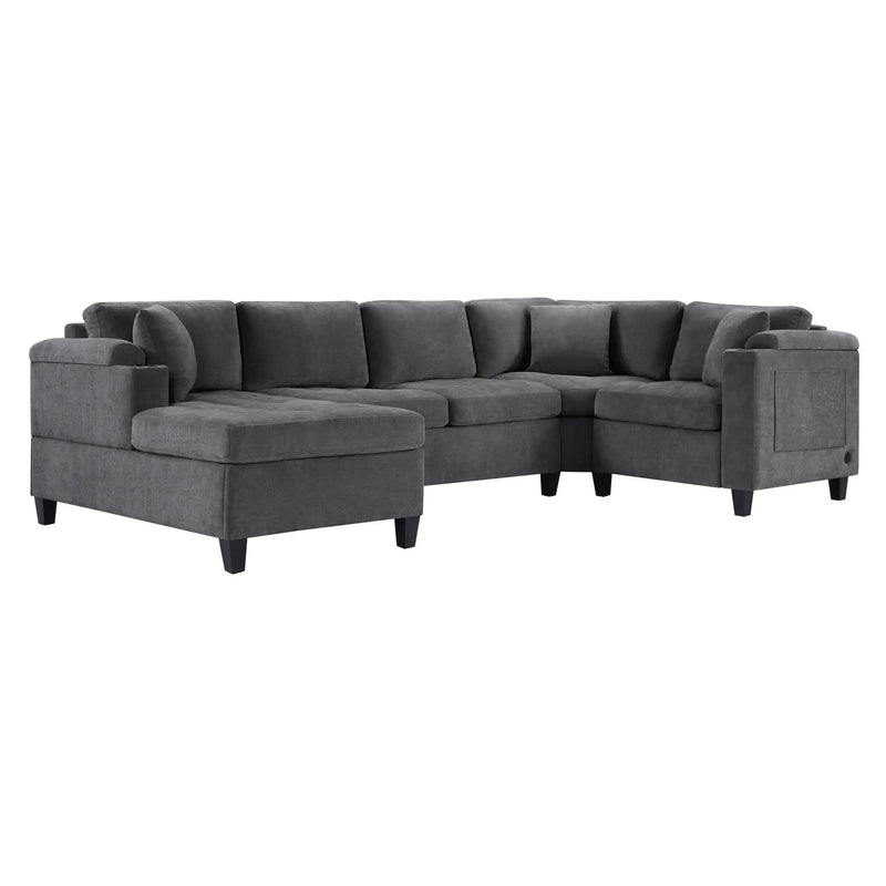 U Shaped Sectional Sofa, Corner Living Room Couch With Built In Cup Holders, Storage, USB Ports by Unique Piece Furniture