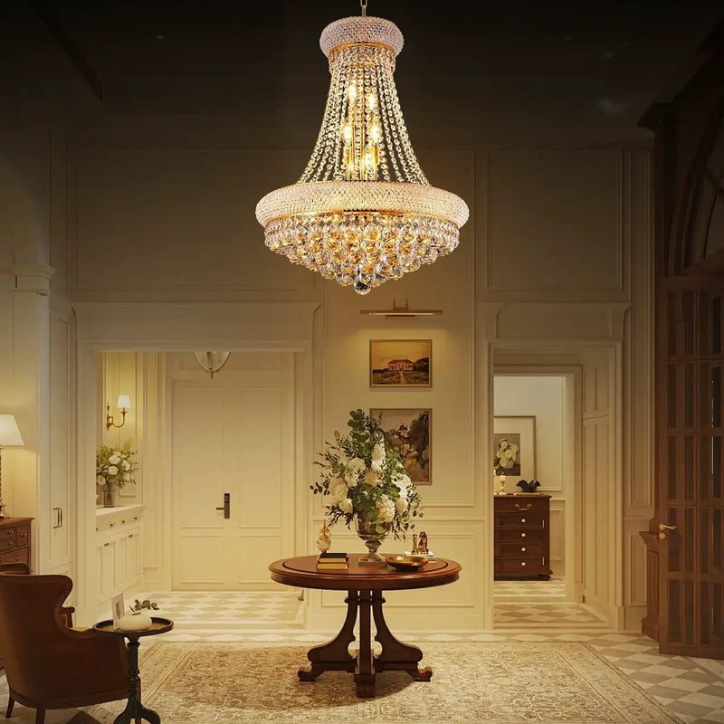 24-Inch Gold Crystal Chandelier, 12-Light French Empire Style Ceiling Light by HouseOfZazla