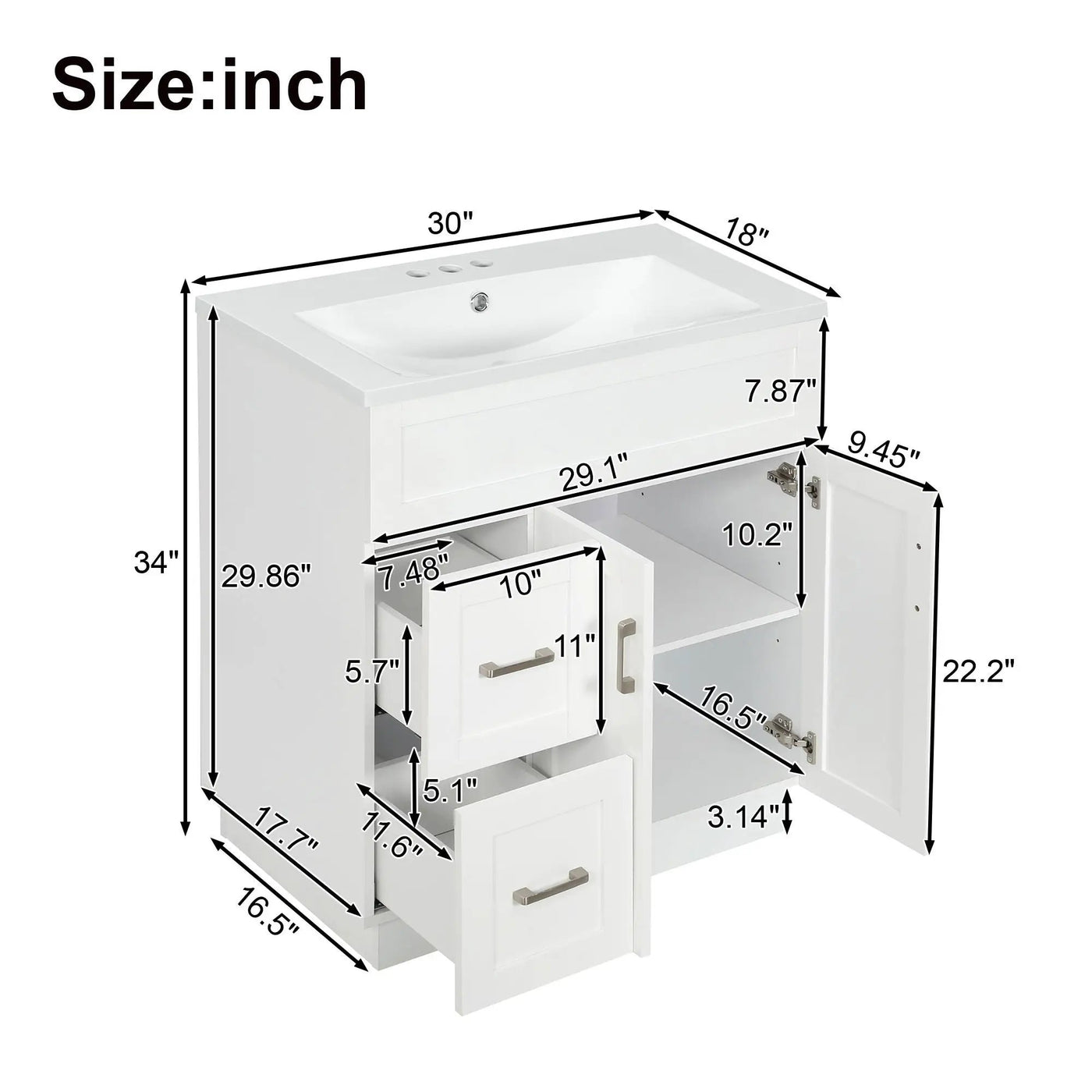 Bathroom Vanity With 2 Doors, 2 Drawers, Adjustable Shelf, Hidden Slides & Soft Close Hinges by Unique Piece Furniture