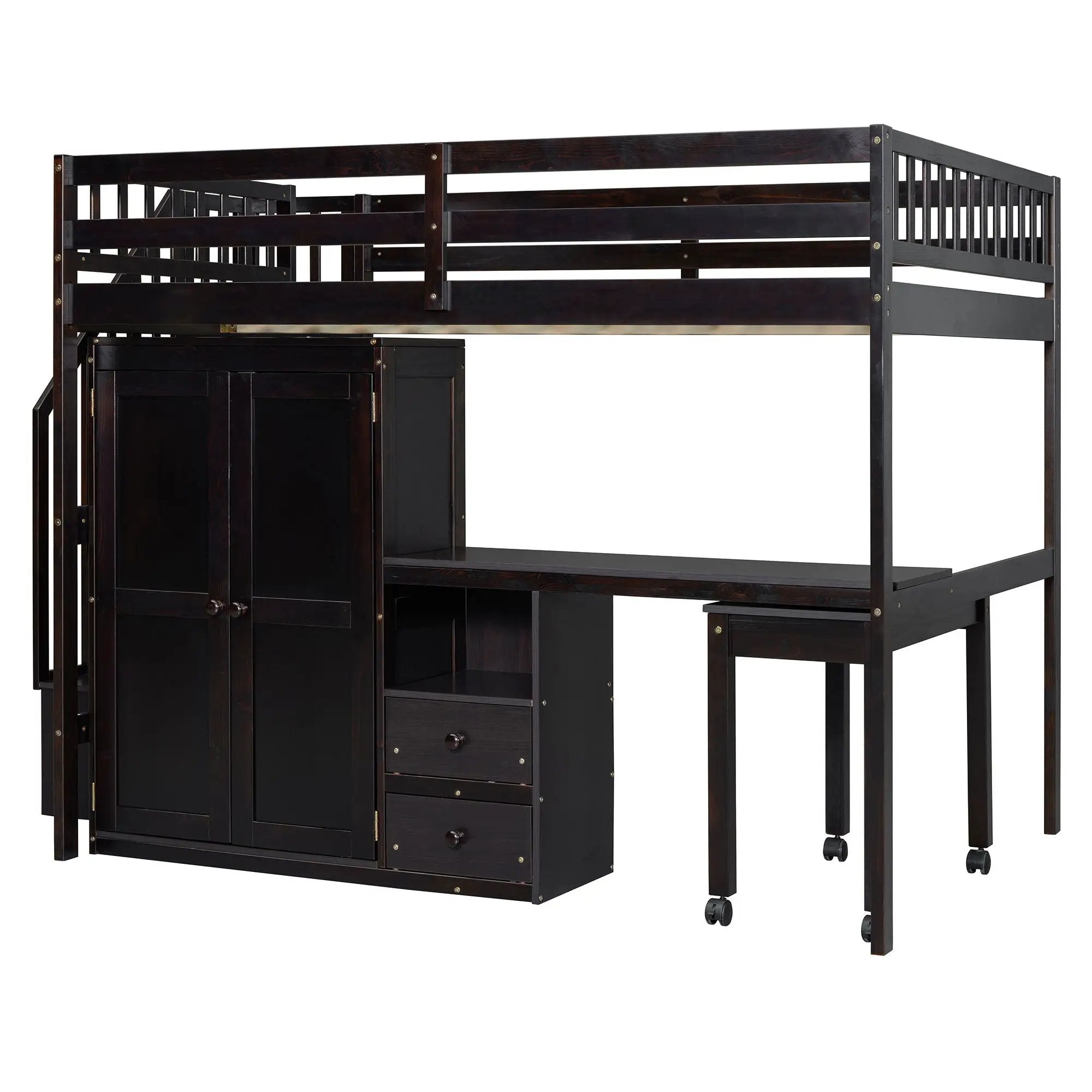 Loft Bed With Stairs, Bookshelf, Drawers, Desk & Wardrobe, Space Saving Multifunctional Furniture by HouseOfZazla