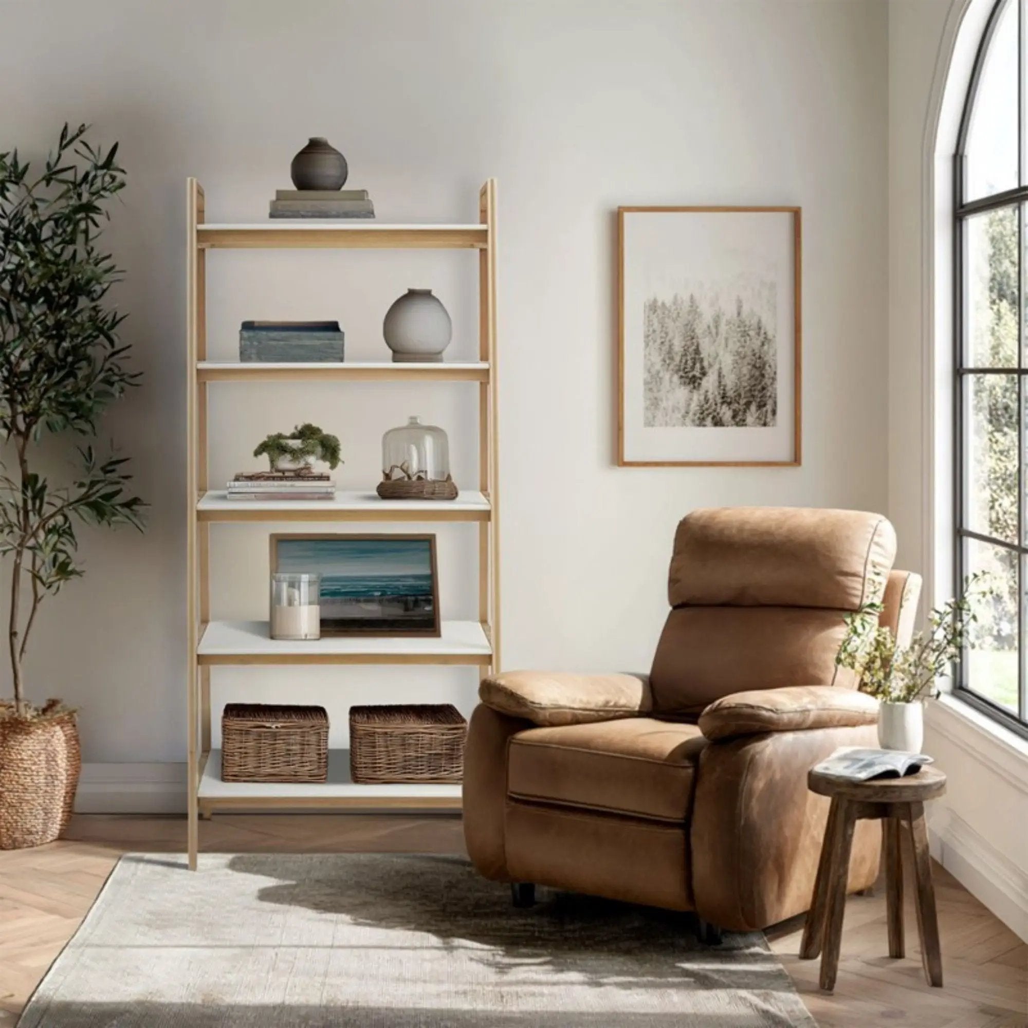 Parker - Bookcase With 5 Shelves - Off White / Natural by HouseOfZazla