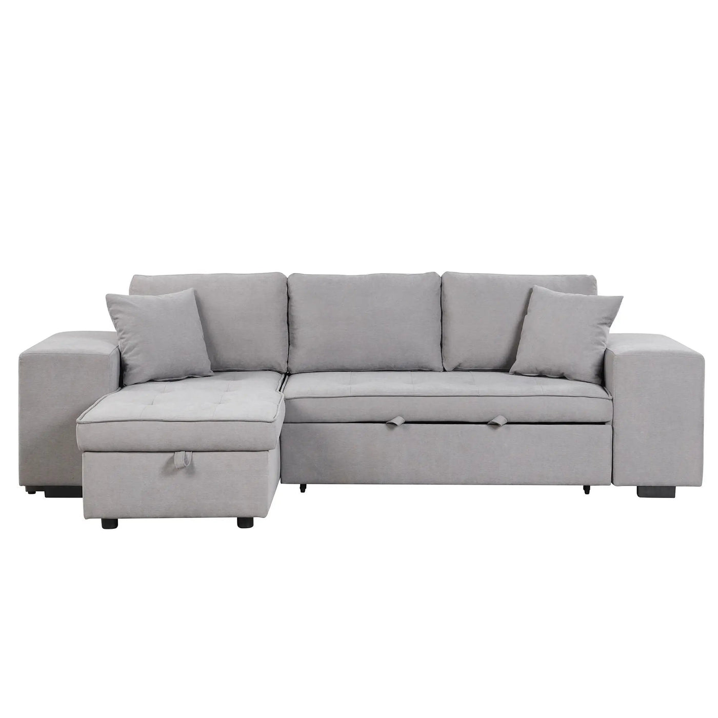 Modern L-Shape 3 Seat Reversible Sectional Couch, Pull Out Sleeper Sofa With Storage Chaise And 2 Stools For Living Room Furniture Set by Unique Piece Furniture