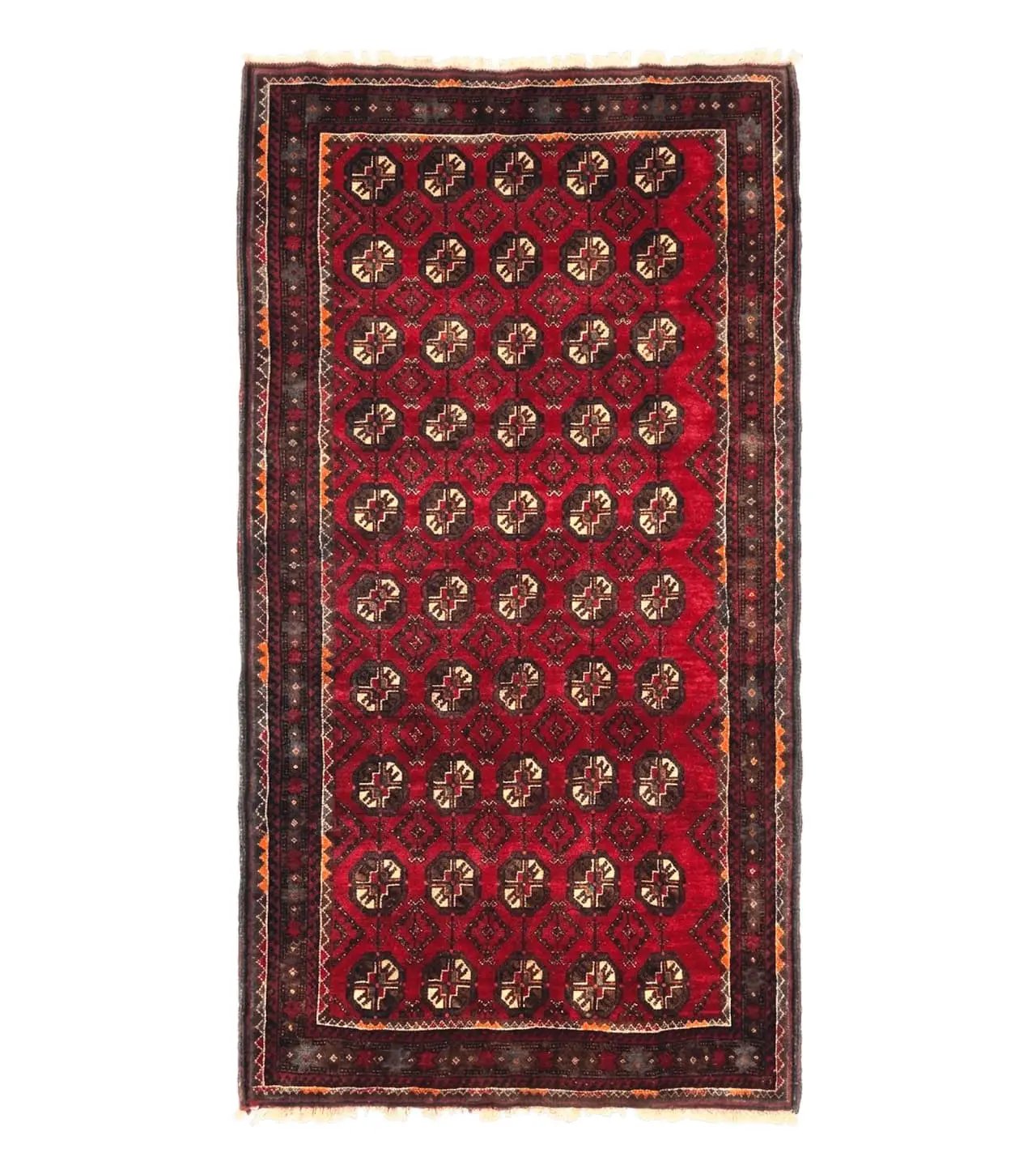 Persian Turkoman Tribal Rug 4x8, Handmade Vintage Wool Carpet, Red, Bohemian Rug by Jewel Rugs
