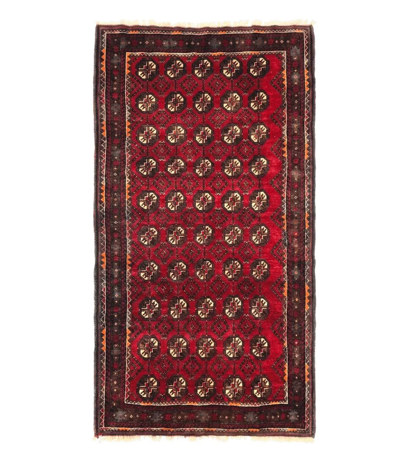 Persian Turkoman Tribal Rug 4x8, Handmade Vintage Wool Carpet, Red, Bohemian Rug by Jewel Rugs