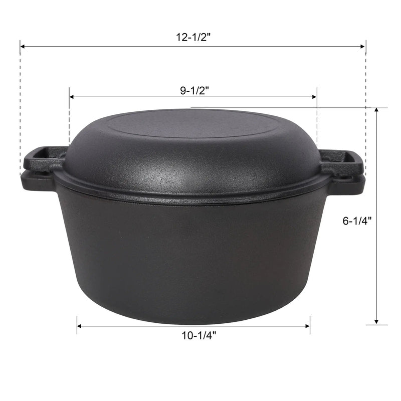 3 In 1 Pre-Seasoned Cast Iron Dutch Oven, 5 Quart with Silicone Handles by HouseOfZazla