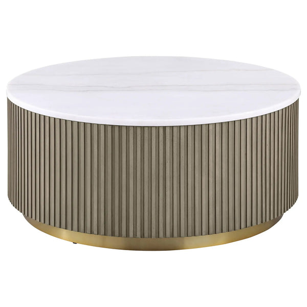 Jason 2-piece Round White Marble Coffee Table Set Greige, photo 2 of 7