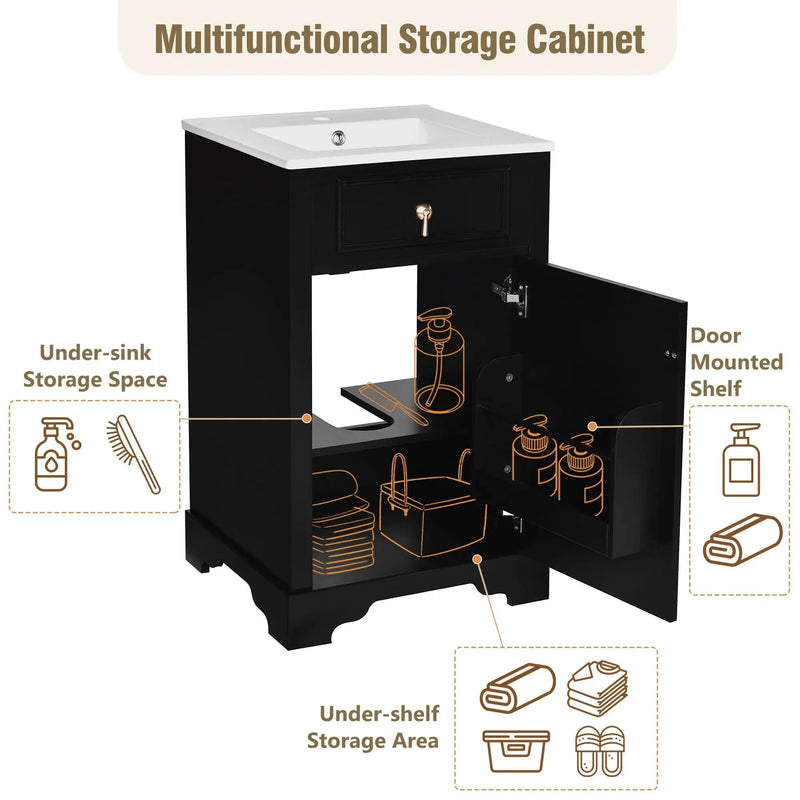 Elegant Bathroom Vanity With Ceramic Sink, Soft Close Door, Adjustable Shelf by Unique Piece Furniture