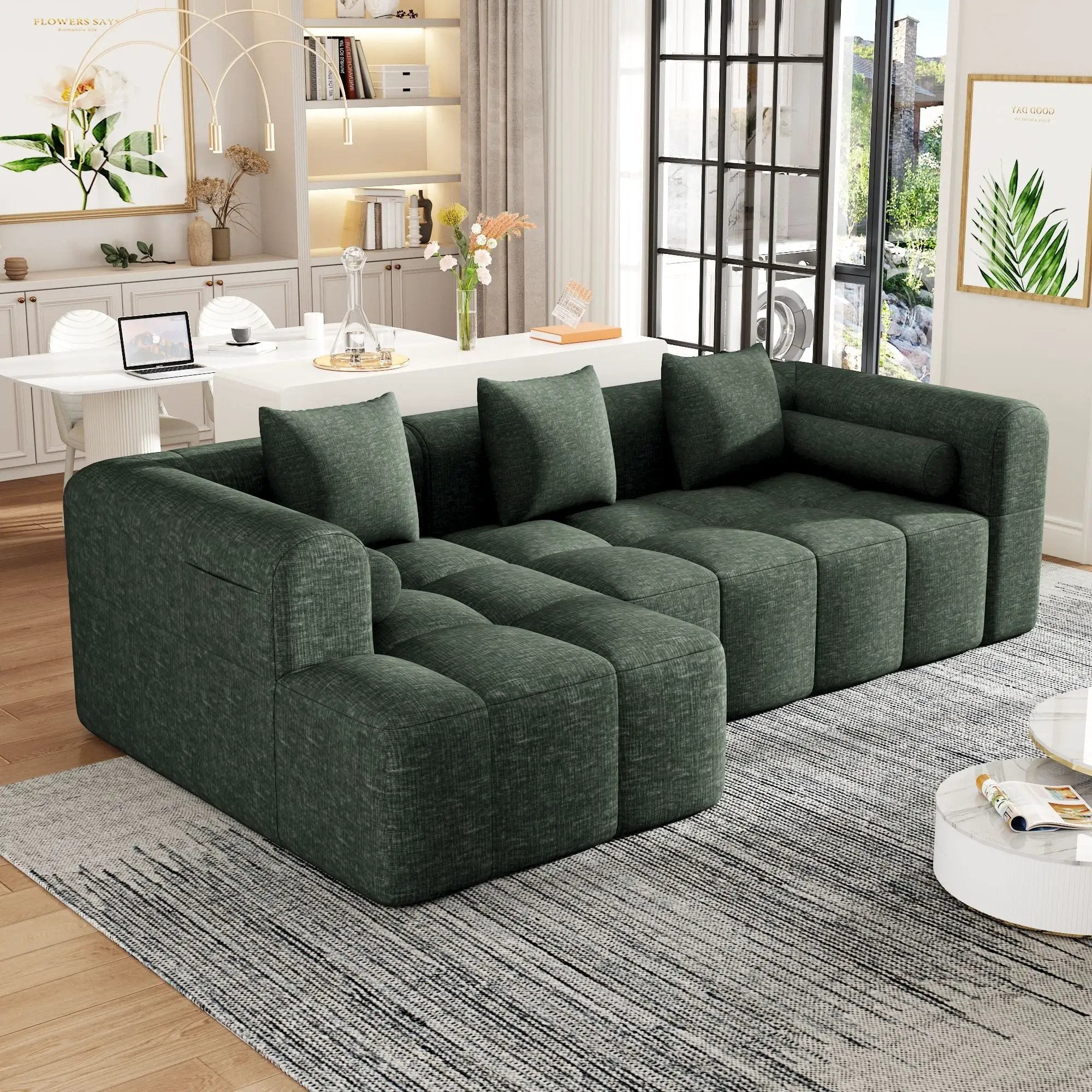 Sectional Free Combined Sofa With 2 Side Pockets by HouseOfZazla