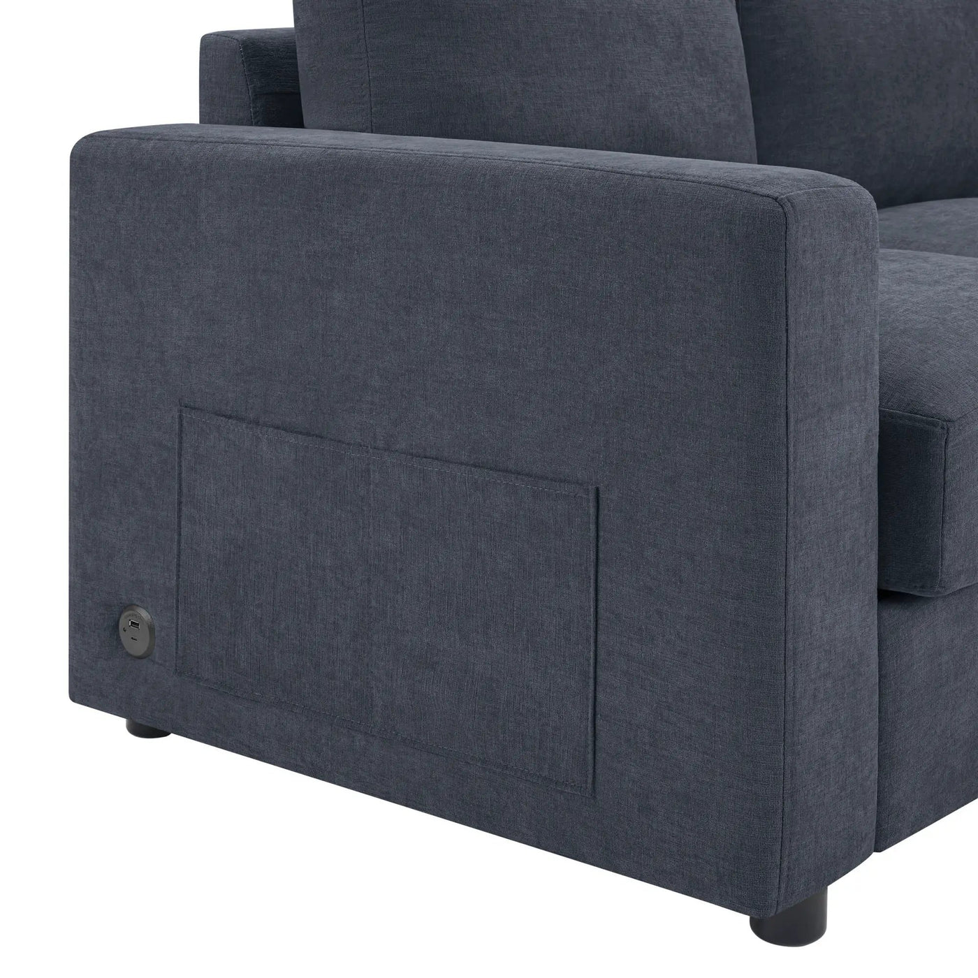 Modern L-Shaped Sectional Sofa With Curved Chaise, USB Ports, And Side Storage Pockets by HouseOfZazla
