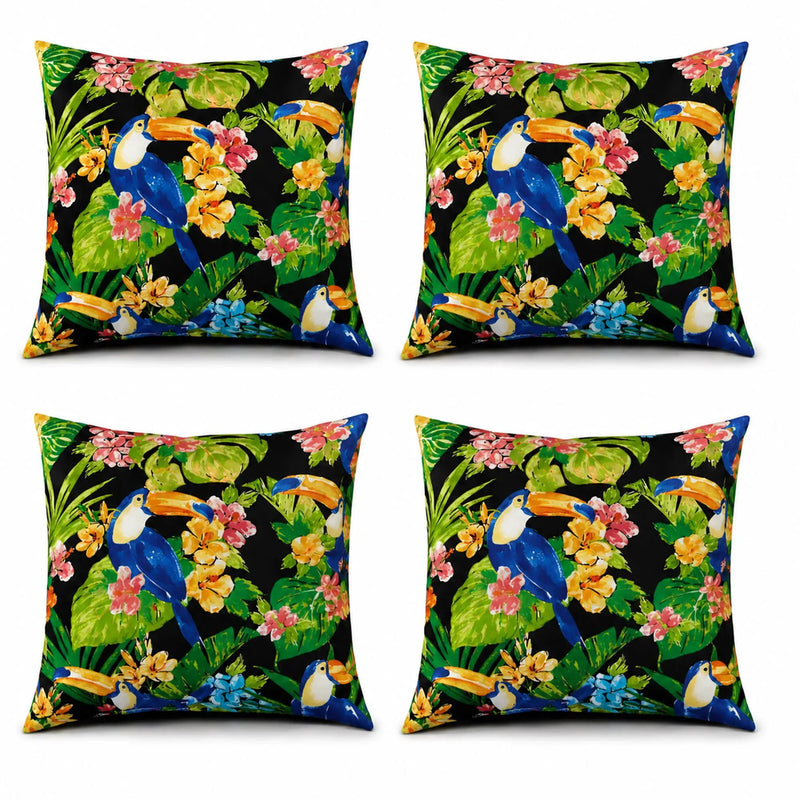 4 Pack Outdoor Pillow Covers 18x18 Inch - Toucan Paradise by HouseOfZazla