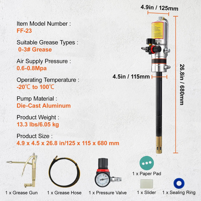 VEVOR Air Operated Grease Pump with 13 ft Hose and 360° Swivel Gun by HouseOfZazla