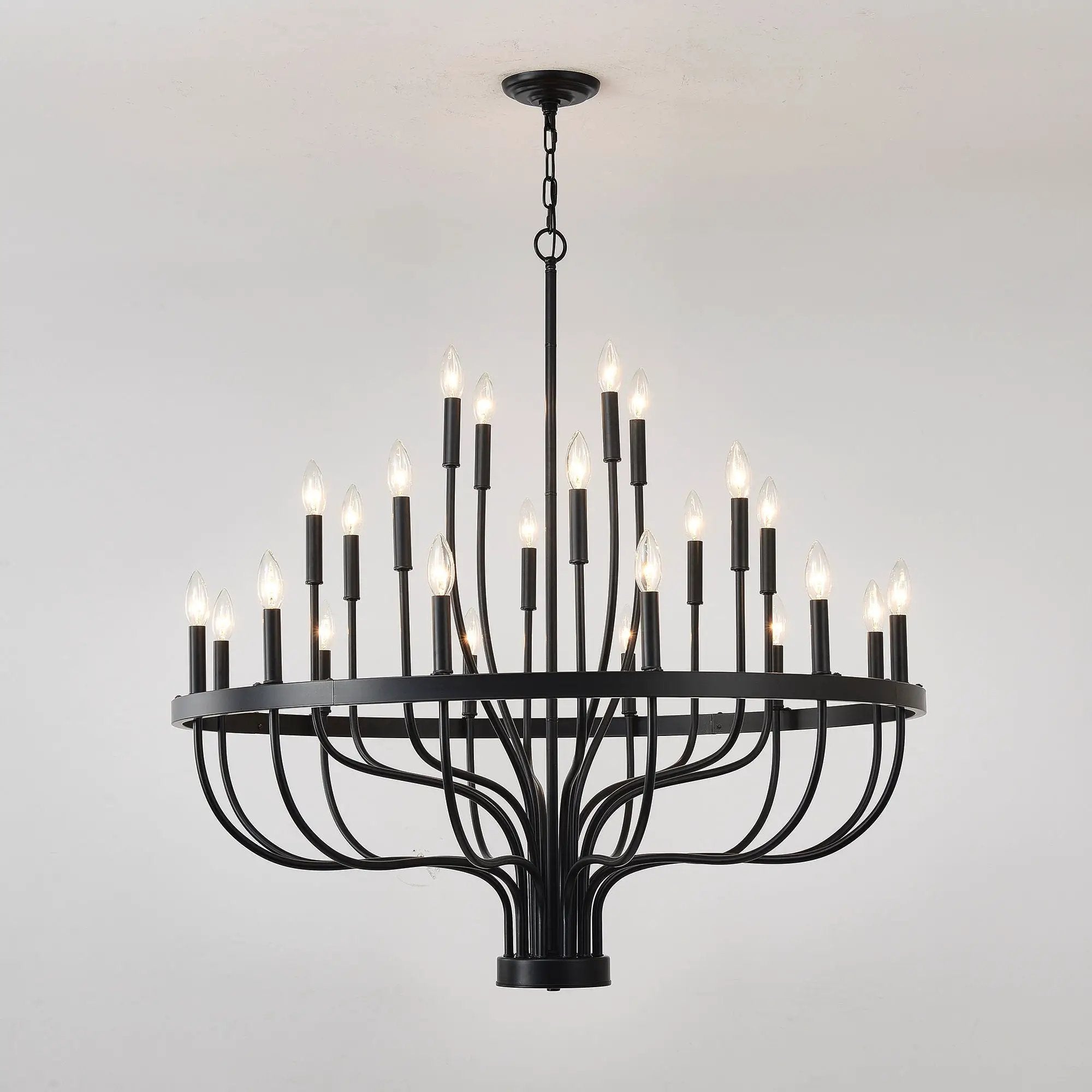 24 Light Chandelier Industrial Iron Candle Chandelier Modern Suspended Farmhouse Chandeliers Pendant Light Fixtures For Dining Room Bedroom Living Room Kitchen Island Foyer E12 Bulb (No Include) - Black by HouseOfZazla