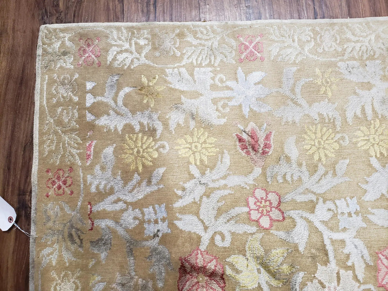Modern Tibetan Rug 6x9, Wool and Silk Tibetan Rug, Handmade Tibetan Rug, Silk Flowers, Contemporary Rug, Soft Rug, Tibetan Area Rug, Tan by Jewel Rugs