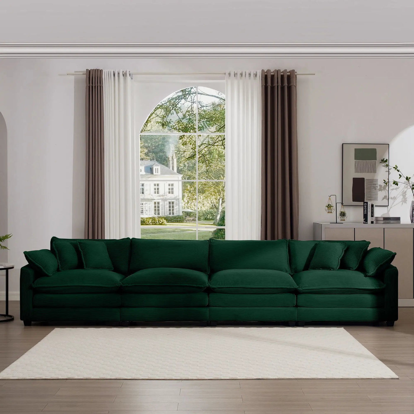 Modern Upholstered 4 Seater Fabric Sofa With Arm And Throw Pillows by Unique Piece Furniture