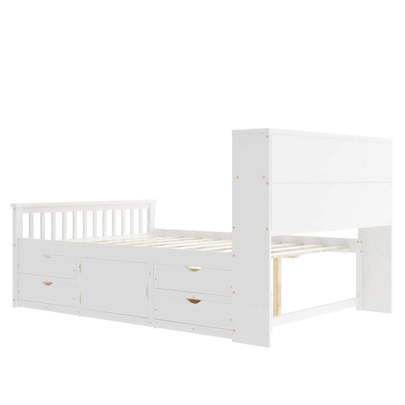 Captain Platform Bed Frame With Bookcase Headboard, 4 Drawers, Storage Shelves by HouseOfZazla