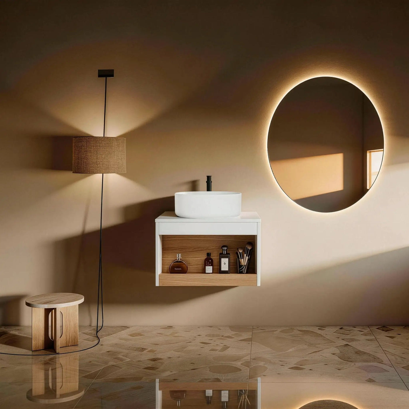 Floating Bathroom Vanity With Glossy Round Vessel Sink by Unique Piece Furniture