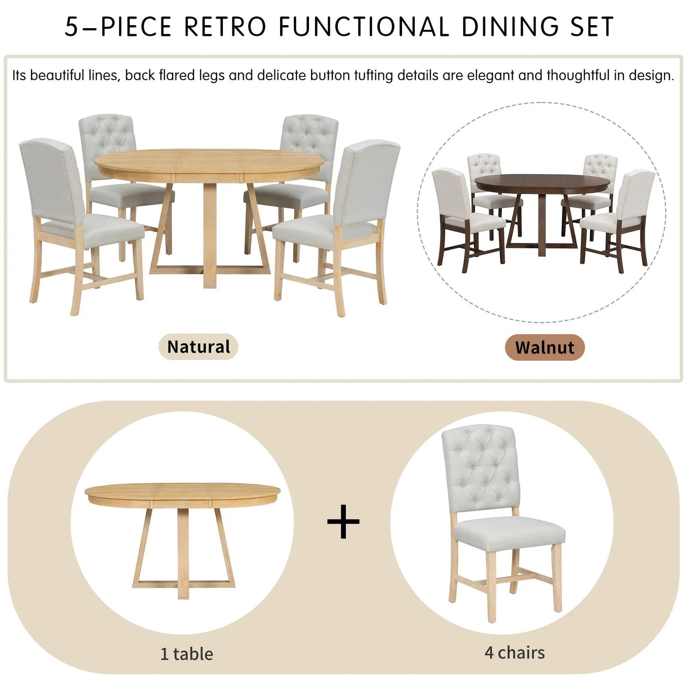 Dining Set With Leaf Round Table And 4 Upholstered Chairs by Unique Piece Furniture
