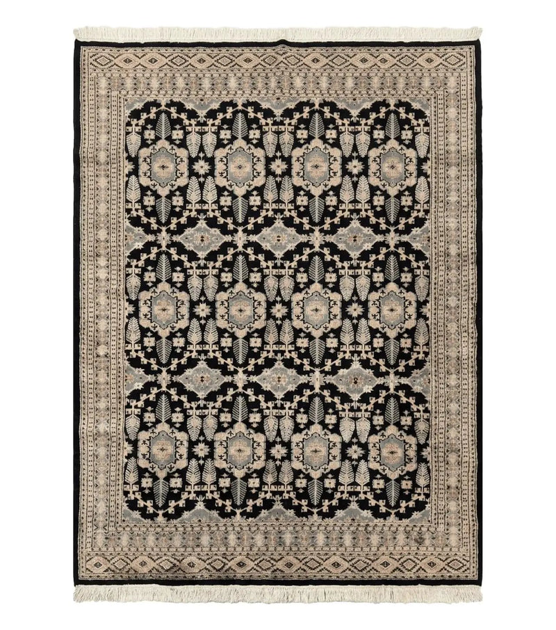 Turkoman Bokhara Rug 6x9, Pakistani Carpet, Black, Hand Knotted by Jewel Rugs