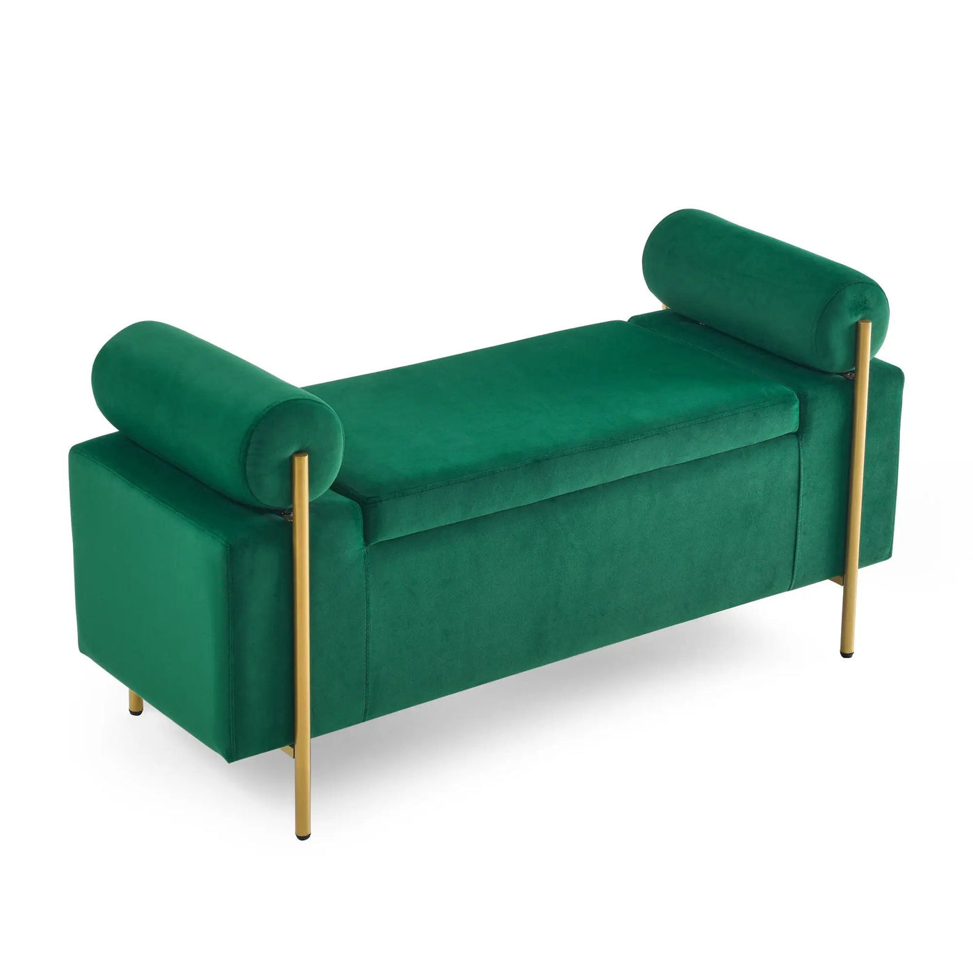 Elegant Upholstered Storage Bench With Cylindrical Arms And Iron Legs, by HouseOfZazla