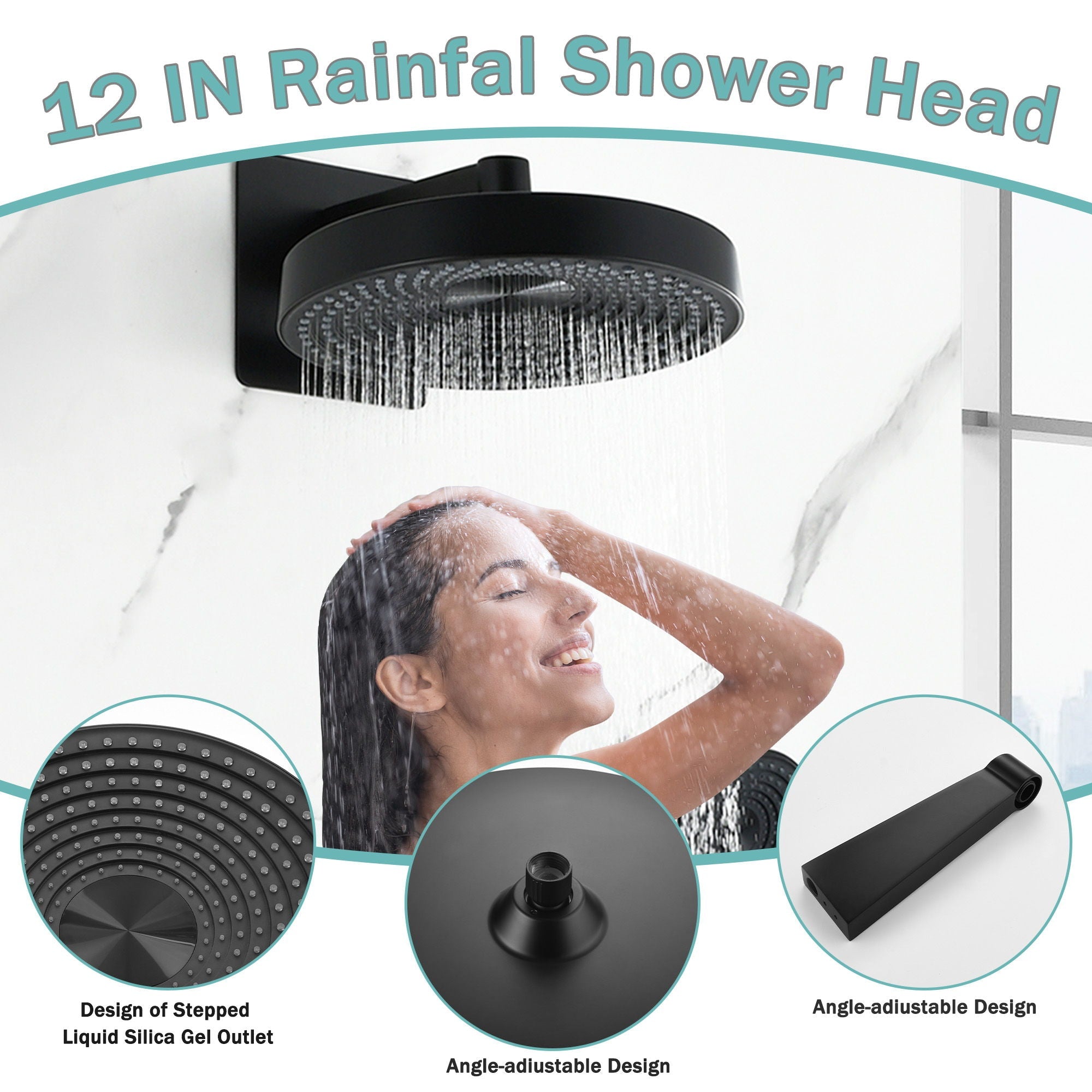 Concealed Shower System 2 Function Set With Control Valve - Matte Black by HouseOfZazla