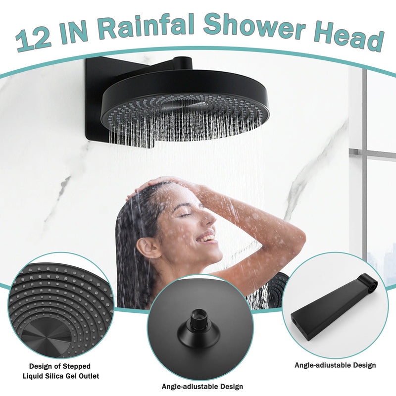 Concealed Shower System 2 Function Set With Control Valve - Matte Black by HouseOfZazla