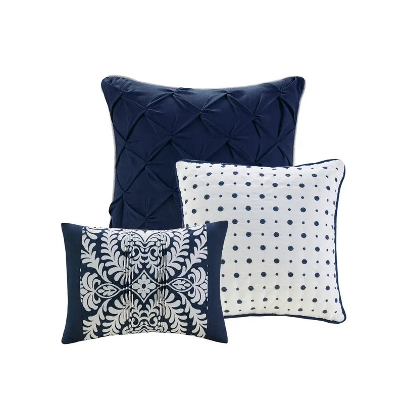 7 Piece Cotton Printed Comforter Set Indigo King by HouseOfZazla