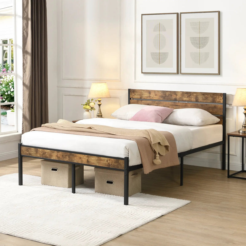 Full Size Bed Frame with Wood Headboard by HouseOfZazla
