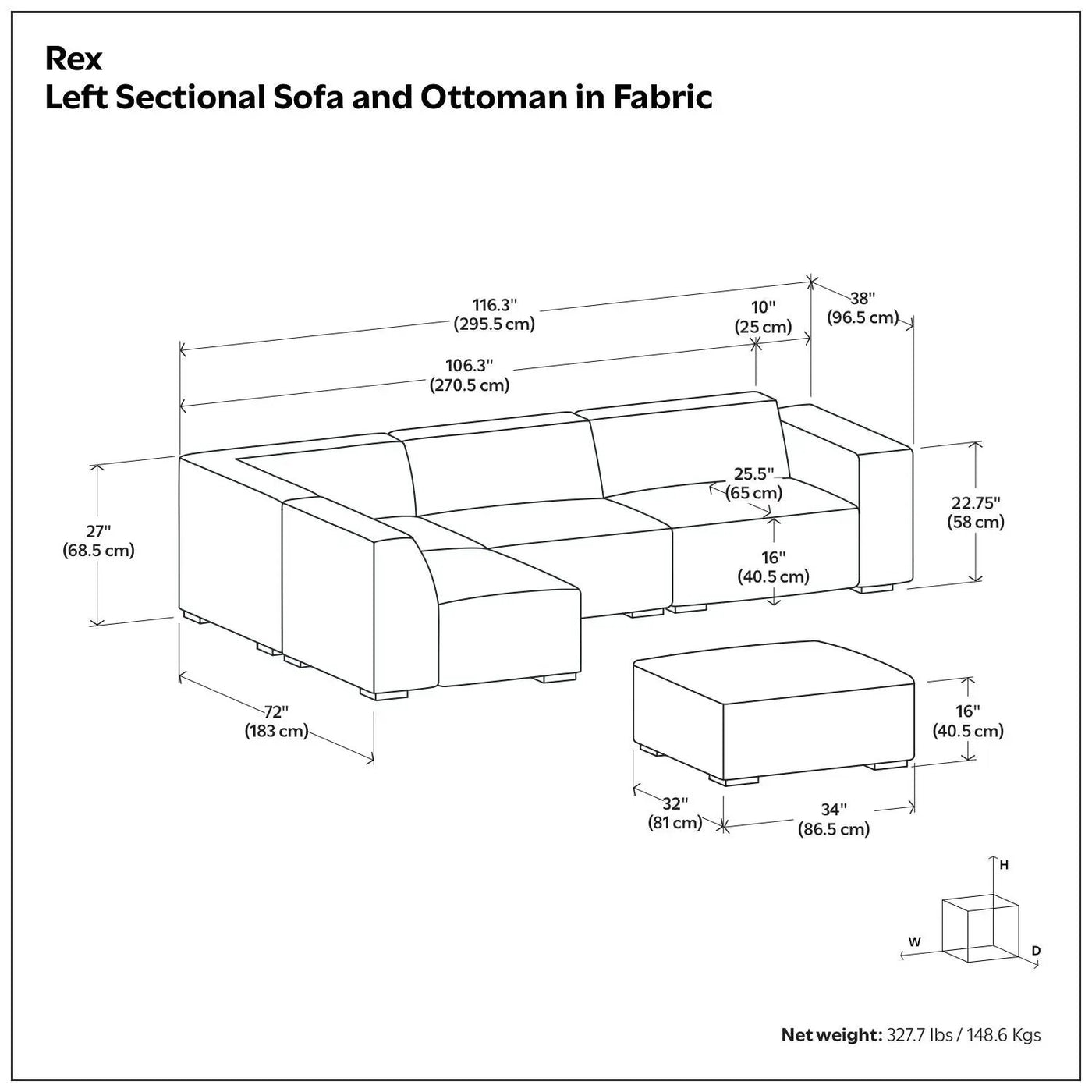 Rex - Handcrafted Sectional Sofa And Ottoman by HouseOfZazla