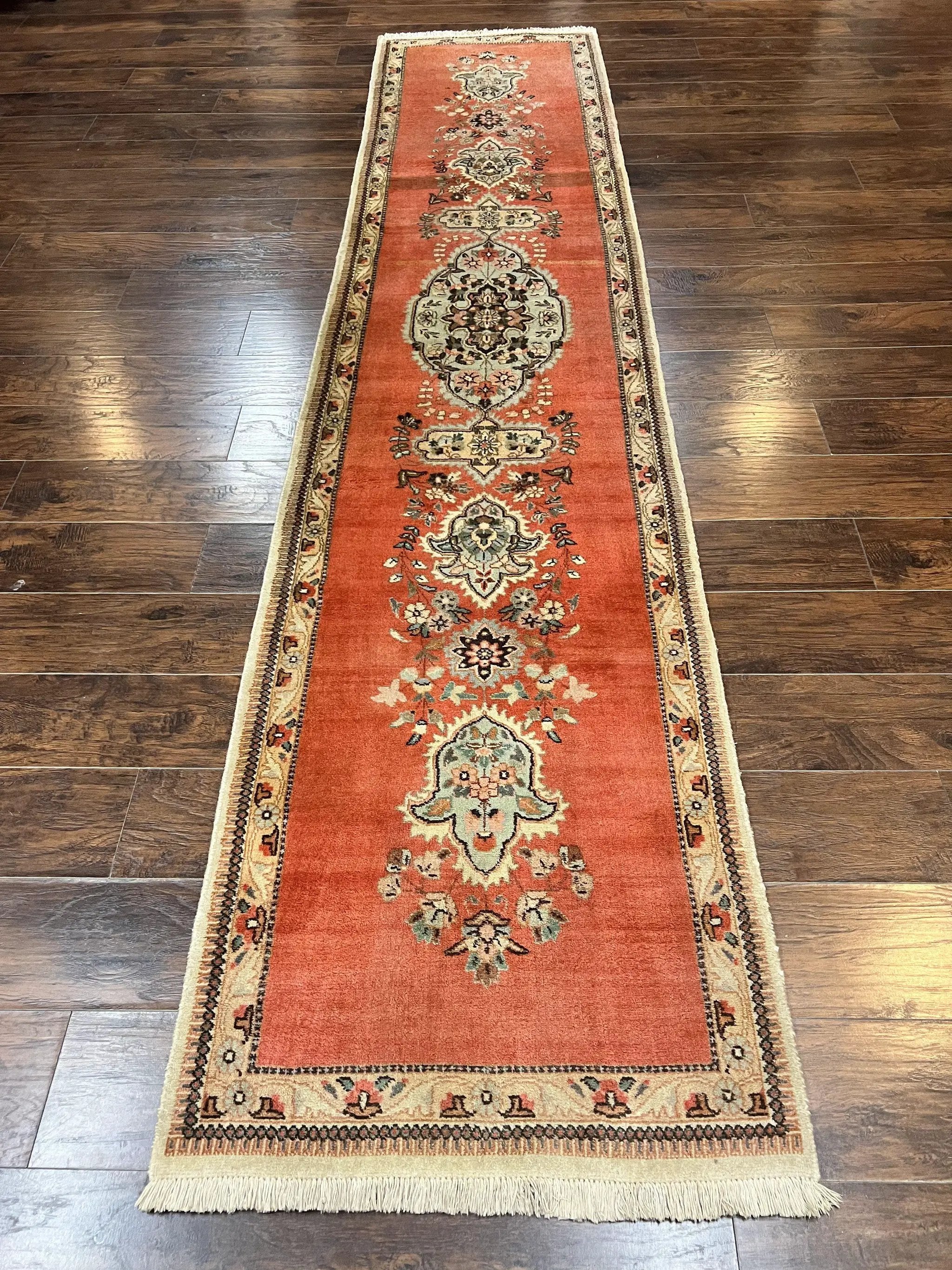 Persian Tabriz Runner Rug 3 x 12, Open Field, Terracotta by Jewel Rugs
