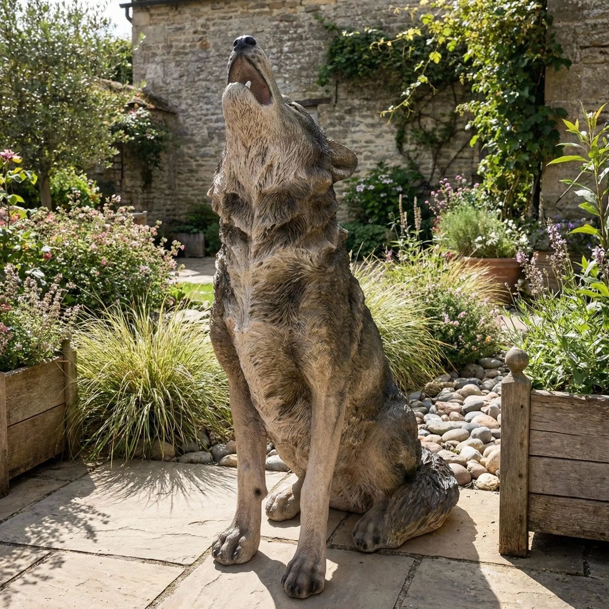29.72" H x 17.91" L Simulated Howling Wolf Garden Statue by HouseOfZazla