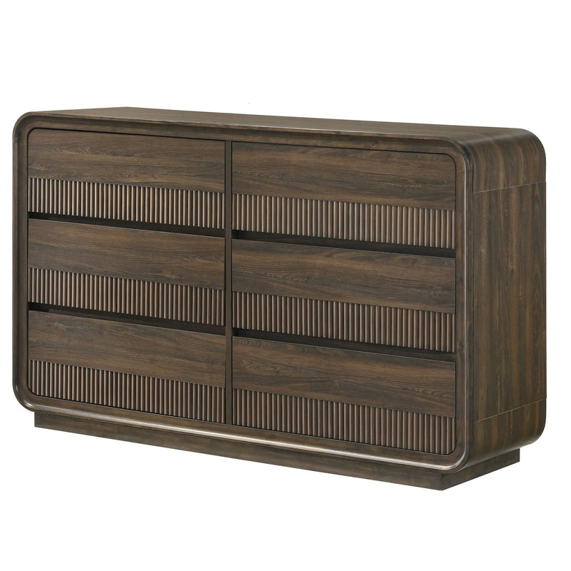 Flair Rounded Edges 1 Piece Dresser, 6 Drawer Storage Bedroom Furniture - Brown by Unique Piece Furniture