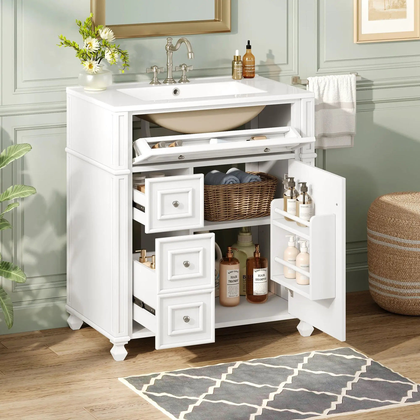 Bathroom Vanity Cabinet With Sink, Soft Close Doors With Door Organizer by HouseOfZazla