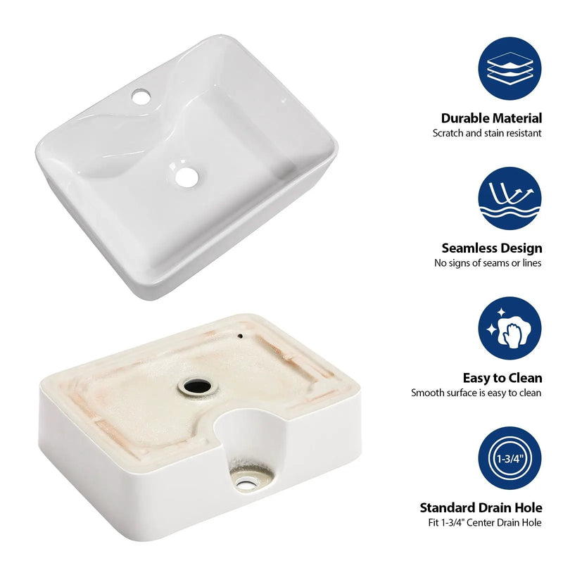 Rectangular Vessel Sink With Faucet & Drain - White / Black by HouseOfZazla