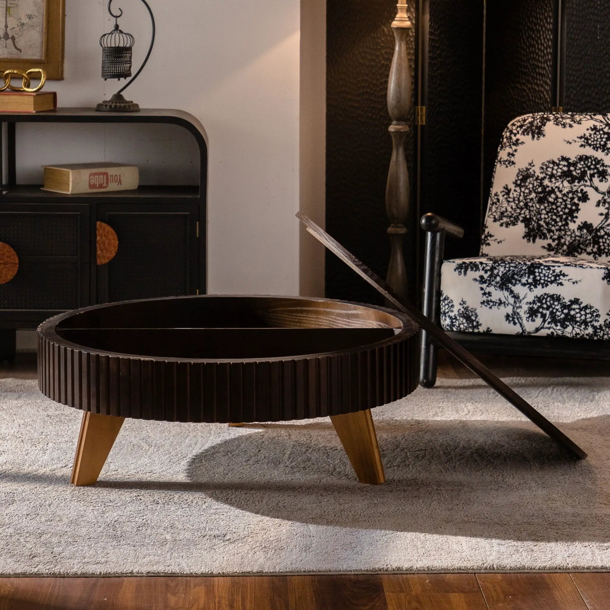 Round Retro Coffee With Solid Wood Legs by Unique Piece Furniture
