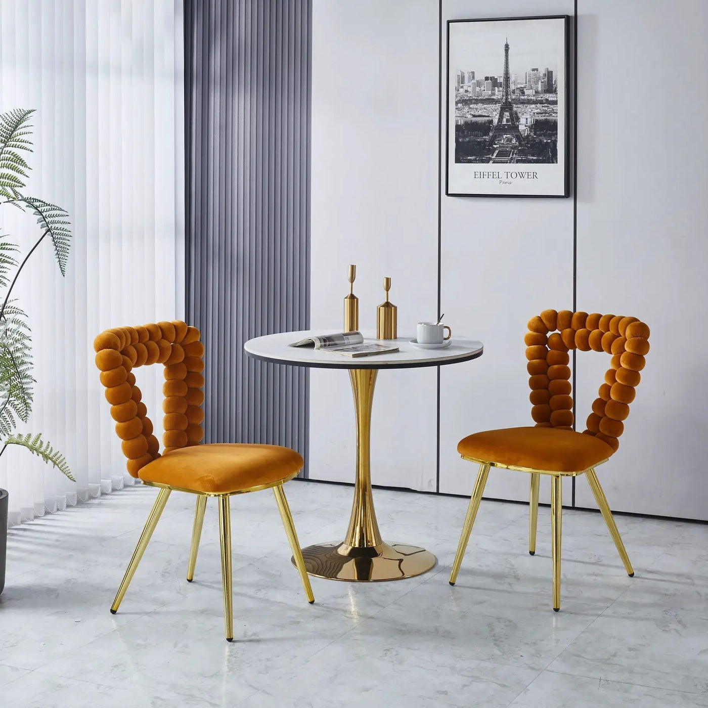 Modern Chair With Iron Tube Legs, Soft Cushions And Comfortable Backrest, Suitable For Dining Room, Living Room, Cafe, Hairball Back by HouseOfZazla