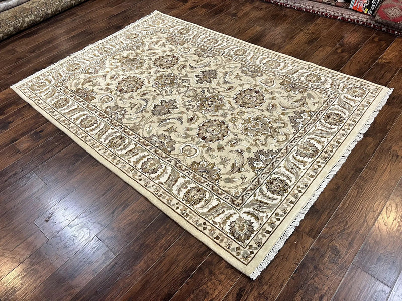 Indo Mahal Rug 6x9, Indian Carpet 6 x 9 ft, Light Green and Ivory, Floral Allover, Wool Oriental Carpet, Traditional Rug, Handmade by Jewel Rugs
