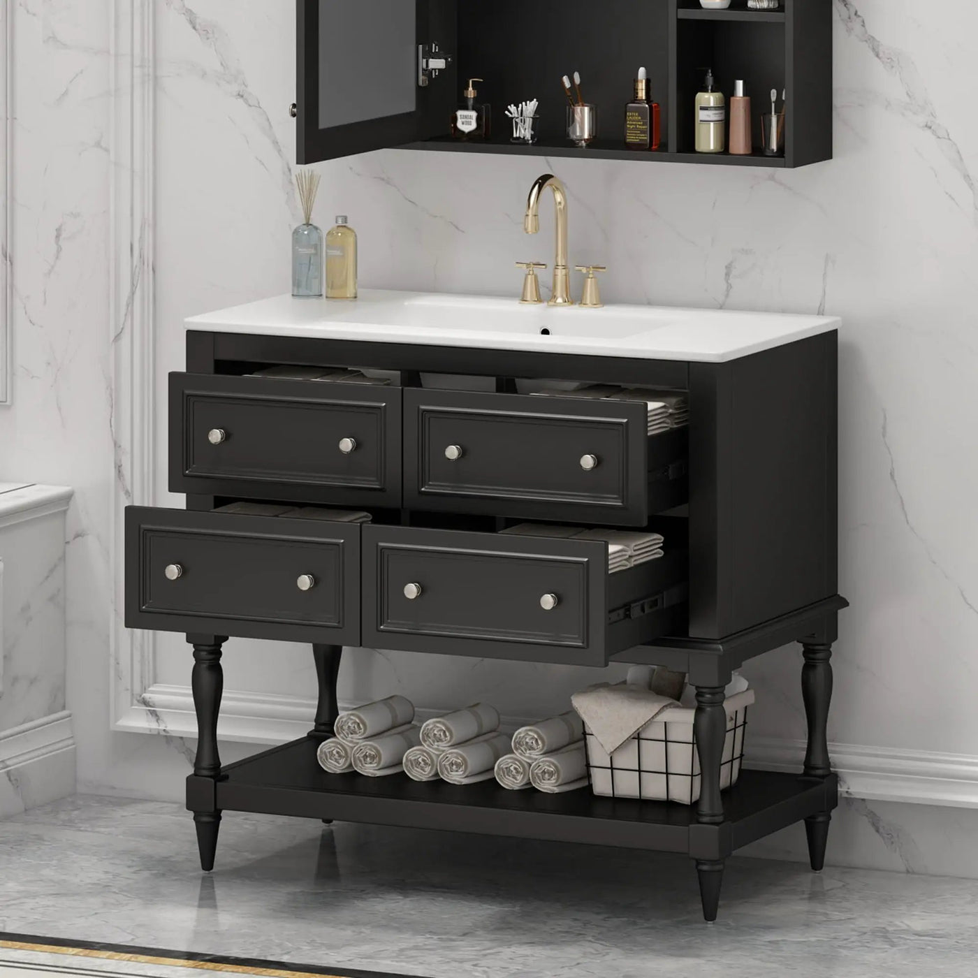 Bathroom Vanity Cabinet With Undermount Sink, 4 Drawer Set by Unique Piece Furniture