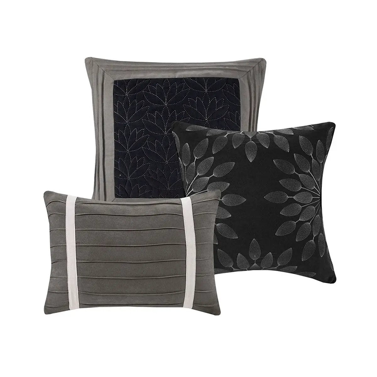 7 Pc Pieced Faux Suede Comforter Set Black Queen by HouseOfZazla