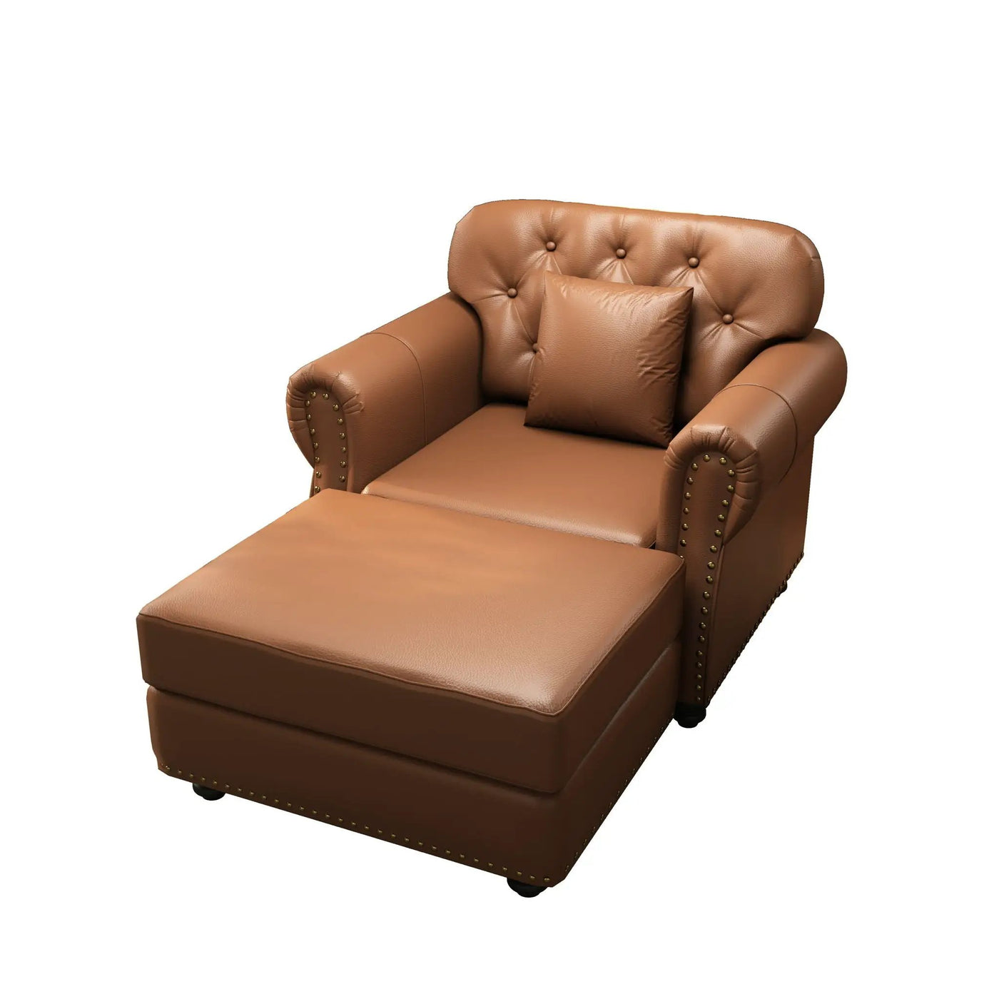 Upholstered Sofa With Nailhead Trim, Rolled Armrests With Ottoman by HouseOfZazla