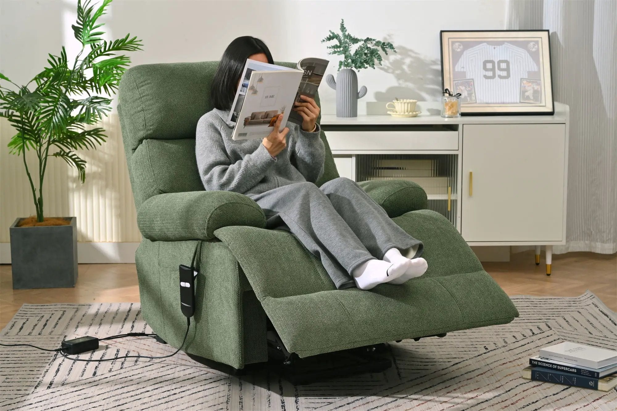 Oversized Power Lift Recliner Chai With Remote Control, Side Pocket, Spacious Seat by Unique Piece Furniture