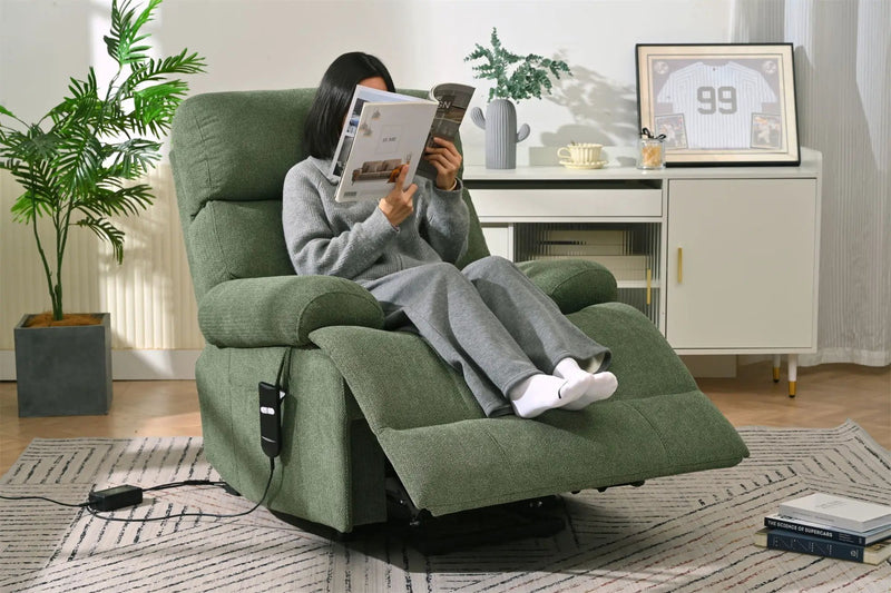 Oversized Power Lift Recliner Chai With Remote Control, Side Pocket, Spacious Seat by Unique Piece Furniture