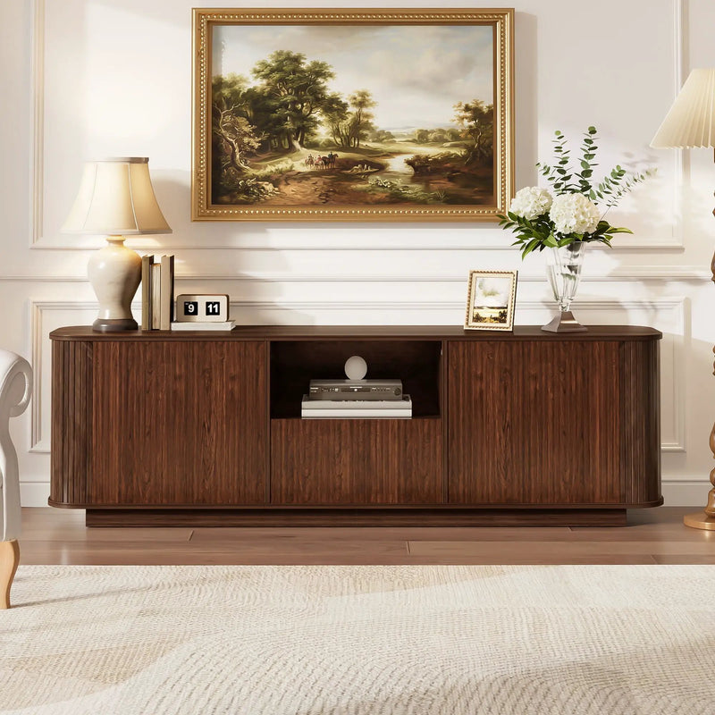 70" TV Stand With Ample Storage, Curved Corners - Dark Brown by Unique Piece Furniture