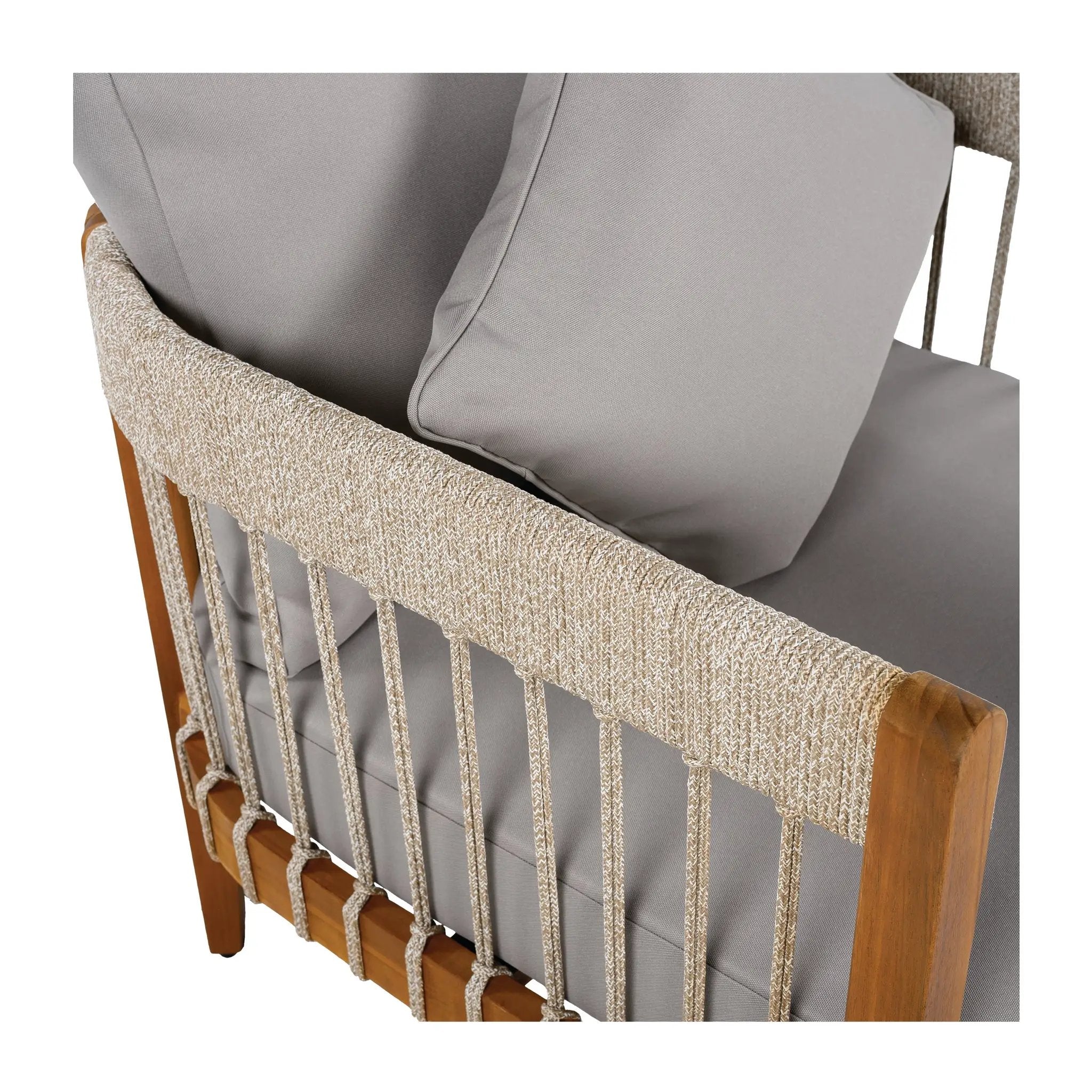 Acacia Wood Outdoor Club Chair with Handwoven Rope Accents & Curved Backrest by HouseOfZazla