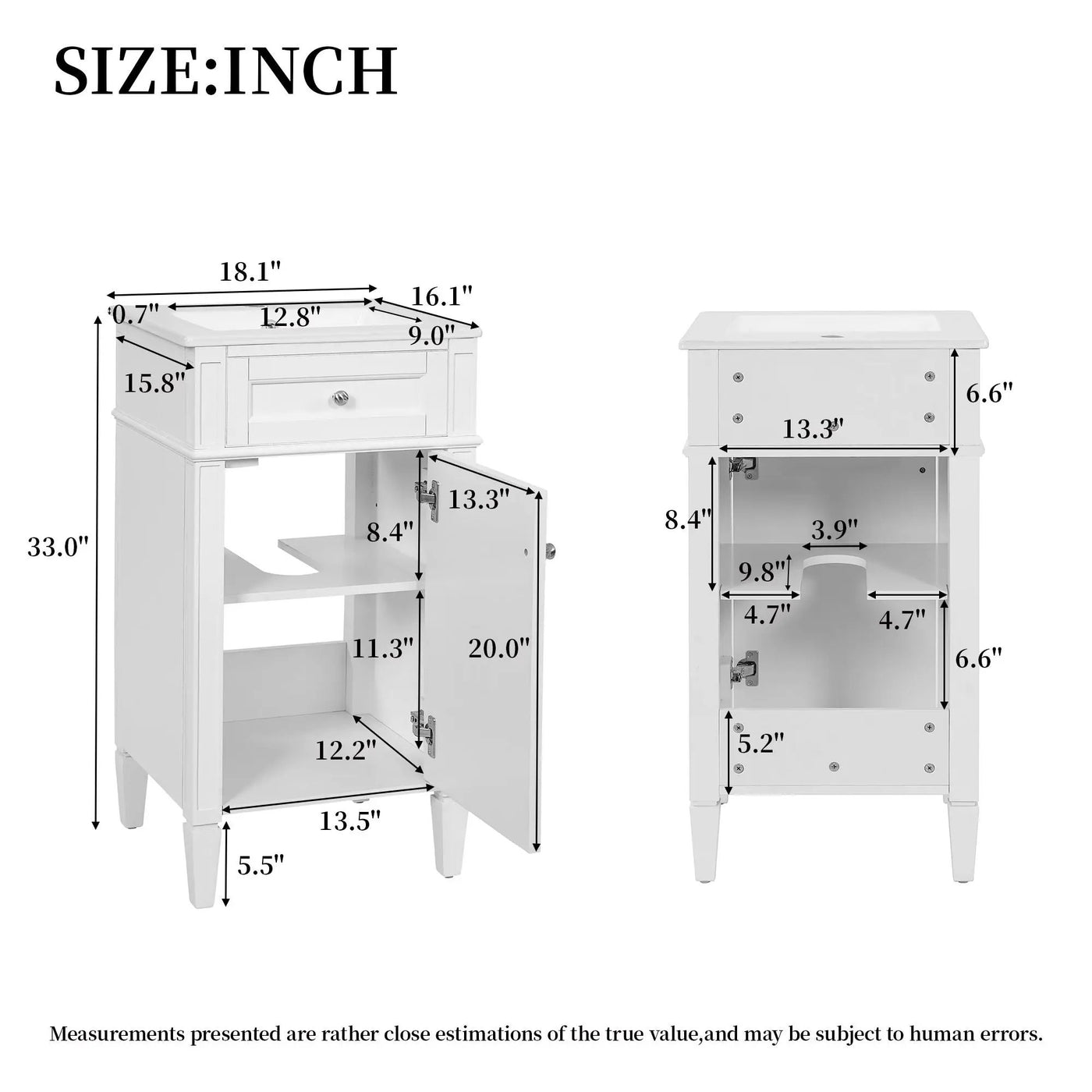 French Style Bathroom Vanity With Sink, Soft-Closing Door, Adjustable Shelf, Rectangular Design by Unique Piece Furniture