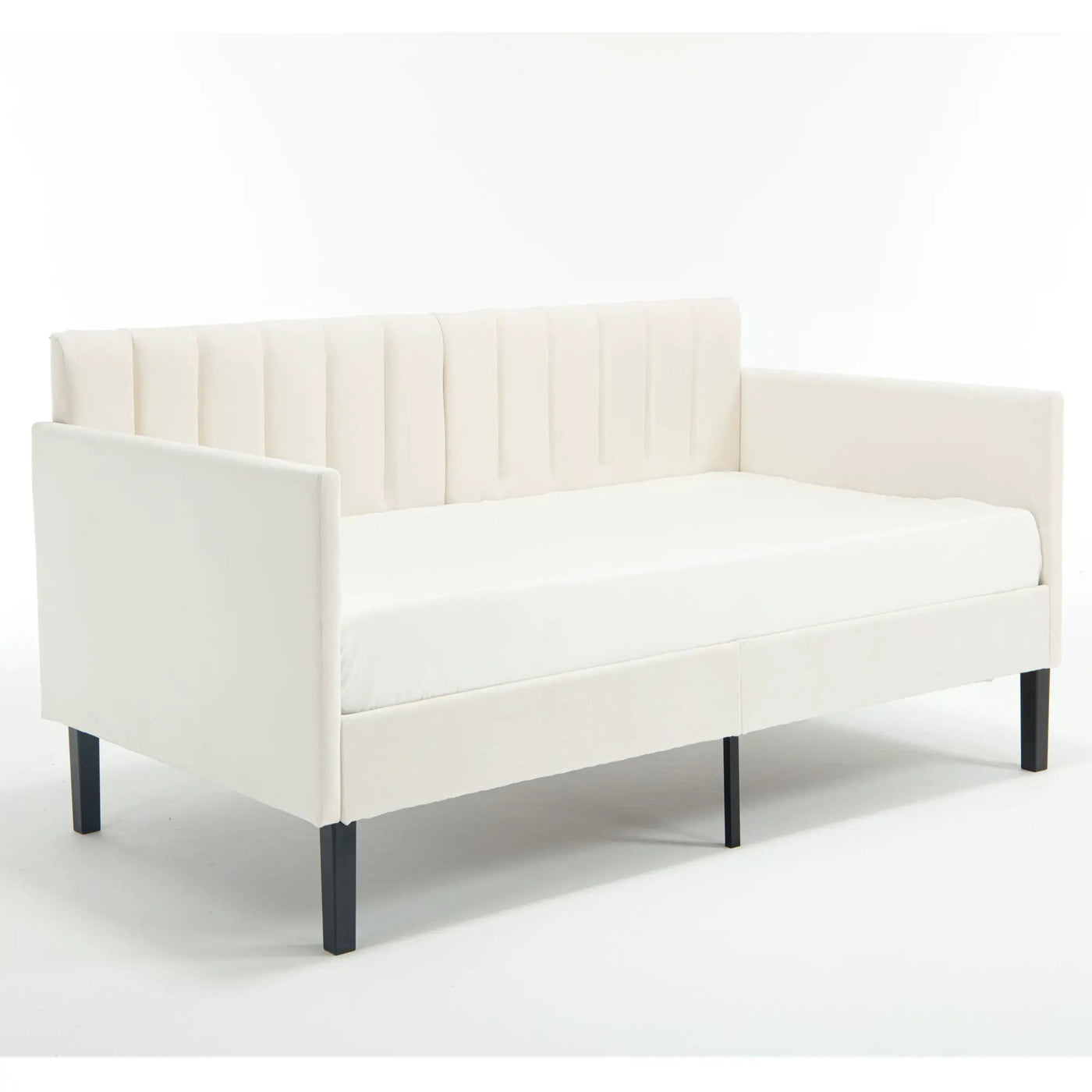 Elena - Boucle Upholstered Daybed, Ribbed Tufted Backrest by HouseOfZazla
