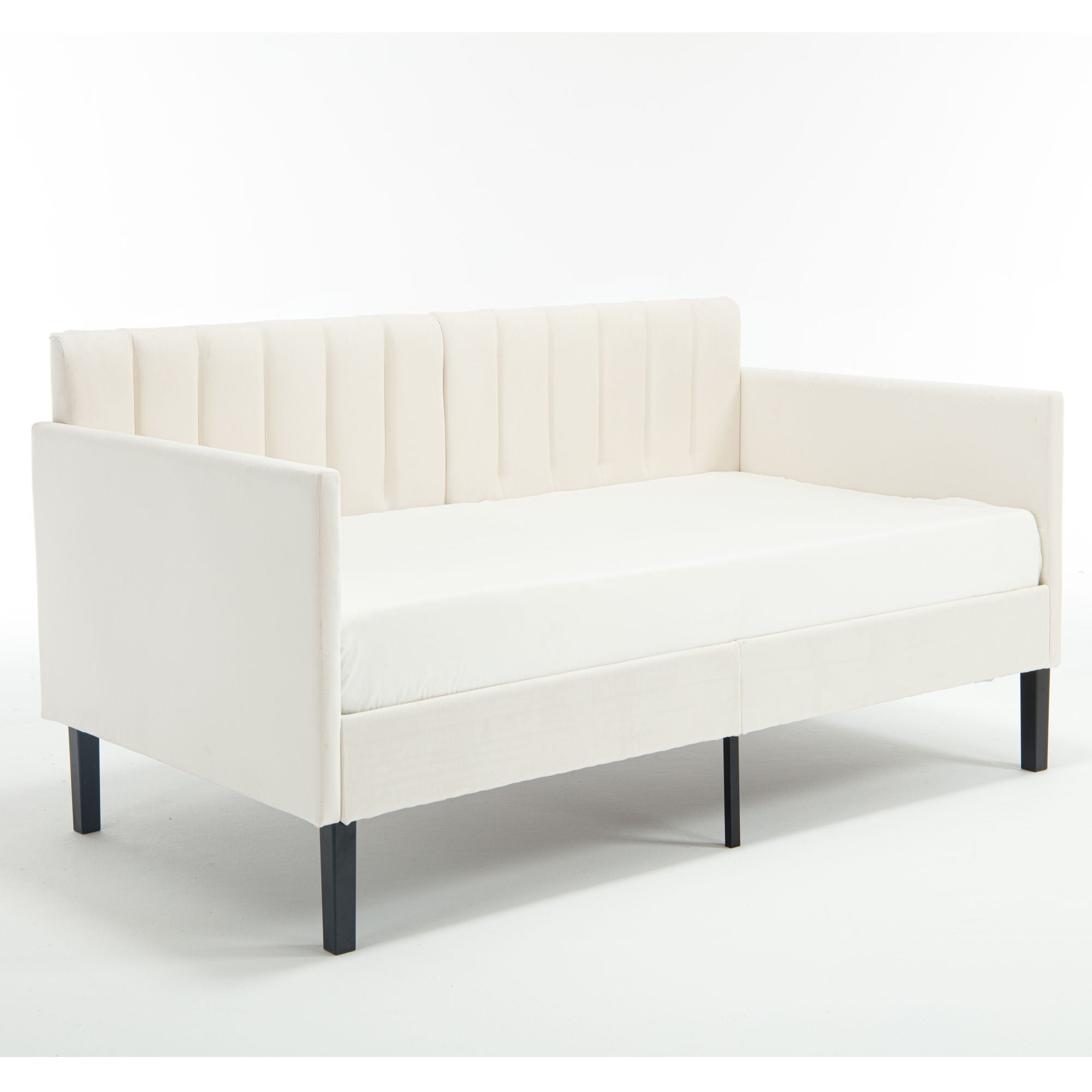 Elena - Boucle Upholstered Daybed, Ribbed Tufted Backrest by HouseOfZazla